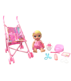 Set de Muñeca con 9 Accesorios y Carriola de Juguete Rubia The Baby Shop - 1