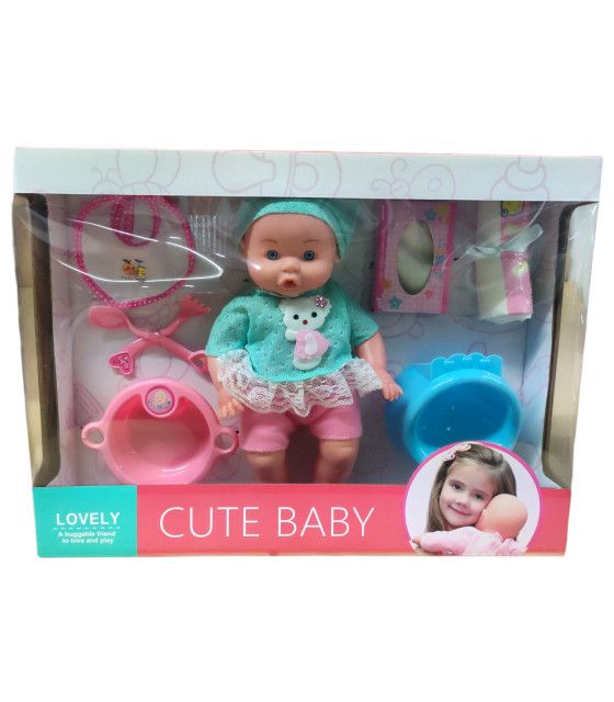 Muñeca para Niña 30 cm con 6 accesorios y Ropa Azul The Baby Shop - 1