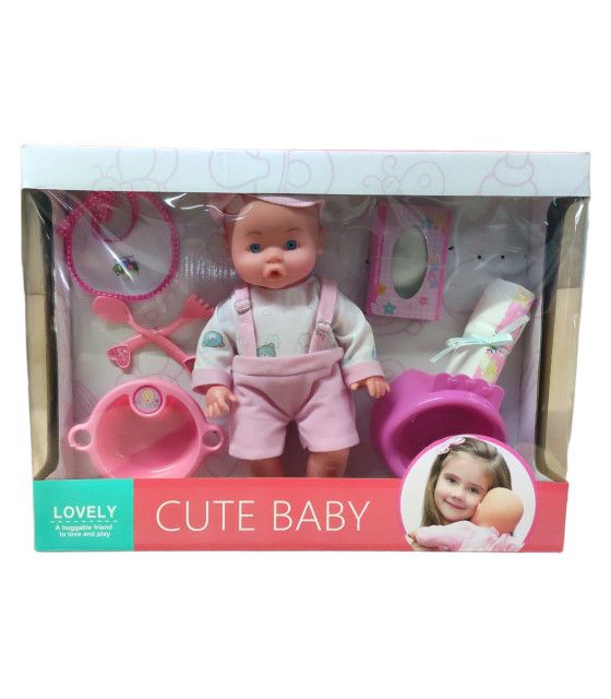 Muñeca para Niña 30 cm con 6 accesorios y Ropa Rosa The Baby Shop - 1