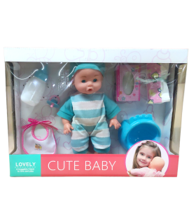 Muñeca para Niña 30 cm con Ropa con 6 accesorios Azul The Baby Shop - 1