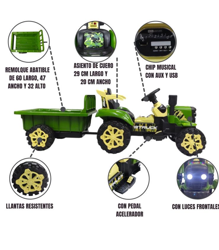 Tractor Montable Electrico con Remolque Control Remoto