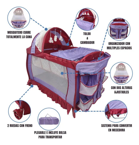 CUNA CORRAL CON CAMBIADOR MOD. F-Q PURPURA · foto 3