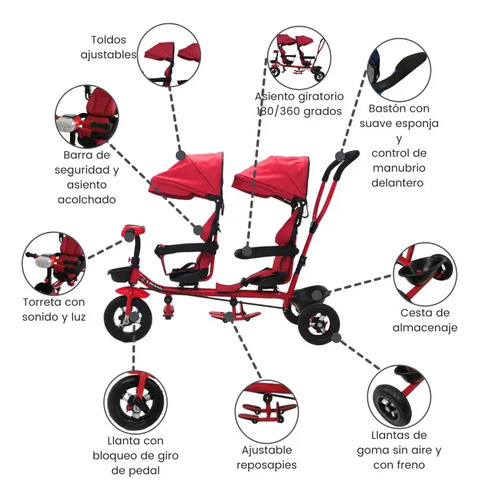 TRICICLO DOBLE NVO MODELO ROJO · foto 2