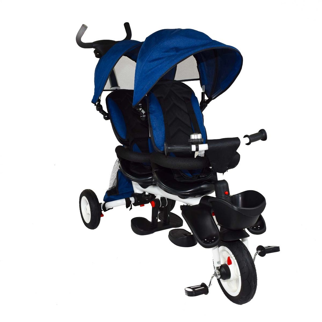 TRICICLO DOBLE DE LUJO ASIENTO GIRATORIO AZUL