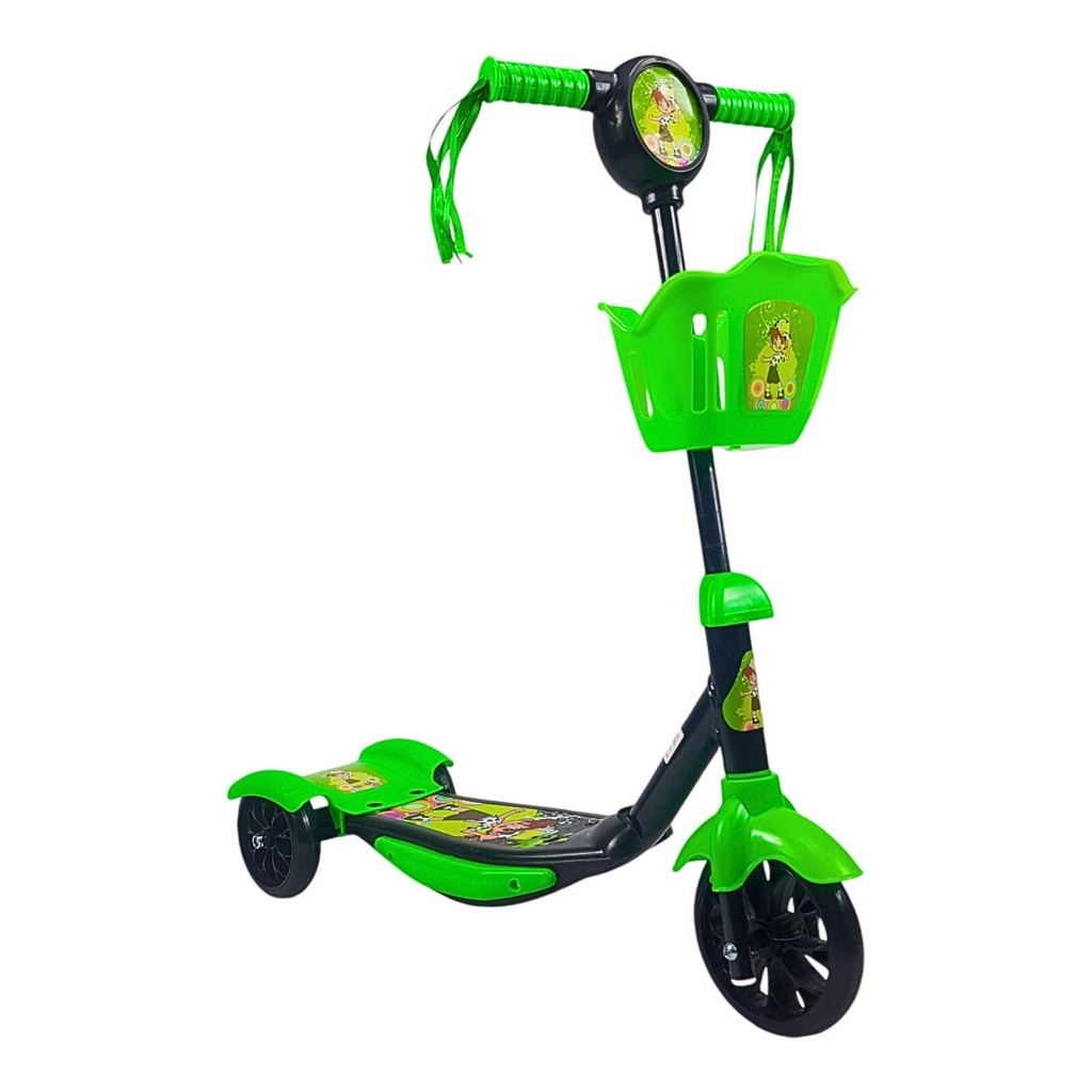 SCOOTER CON CANASTA LUZ Y SONIDO VERDE/NEGRO