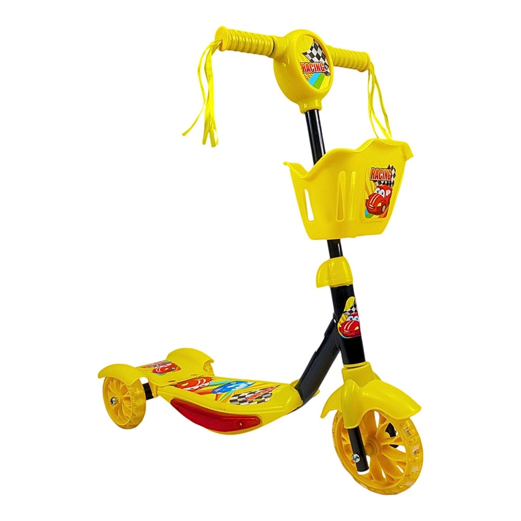 SCOOTER CON CANASTA LUZ Y SONIDO AMARILLO/NEGRO