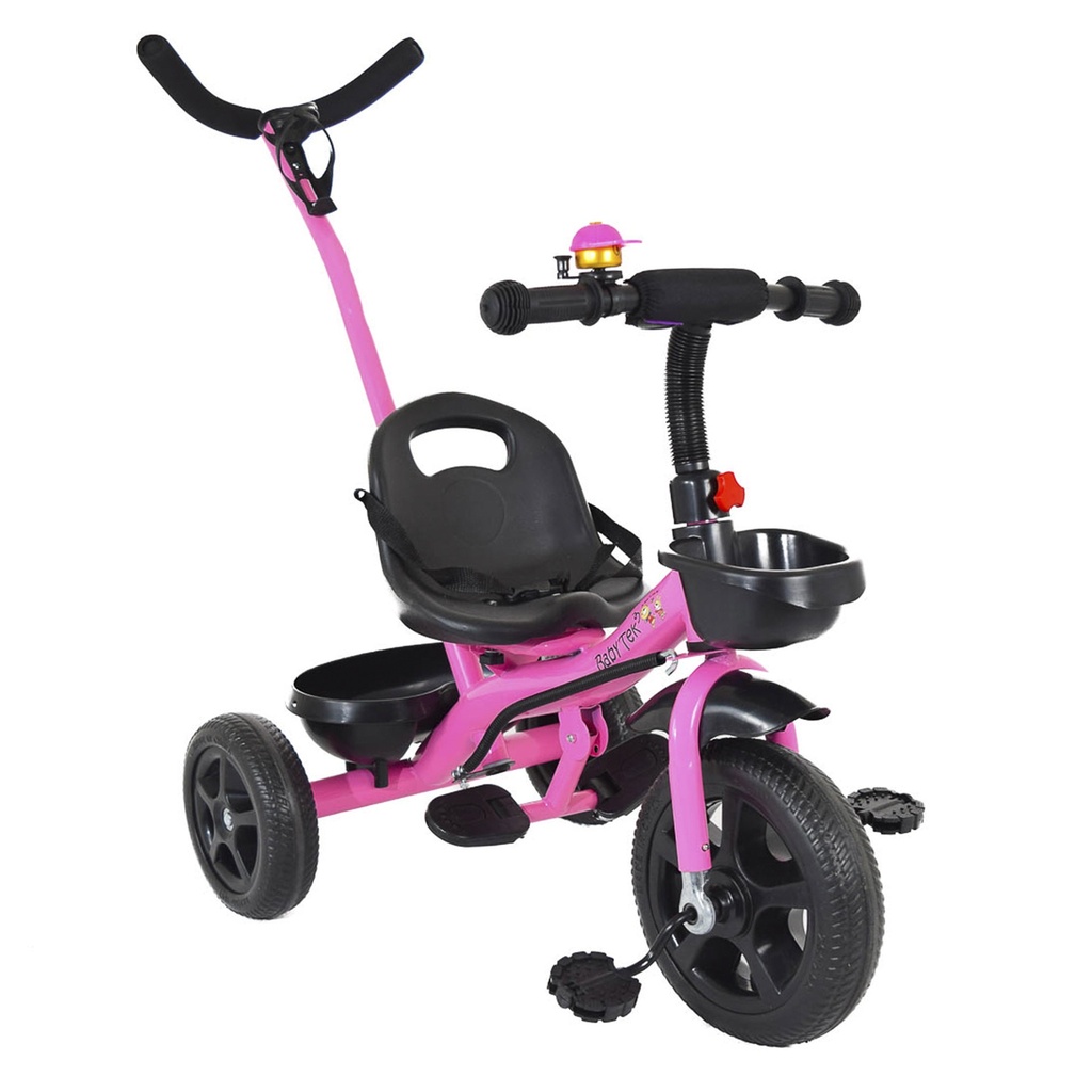 Triciclo Evolutivo Para Niños Con Bastón Dirigible Y Timbre ROSA
