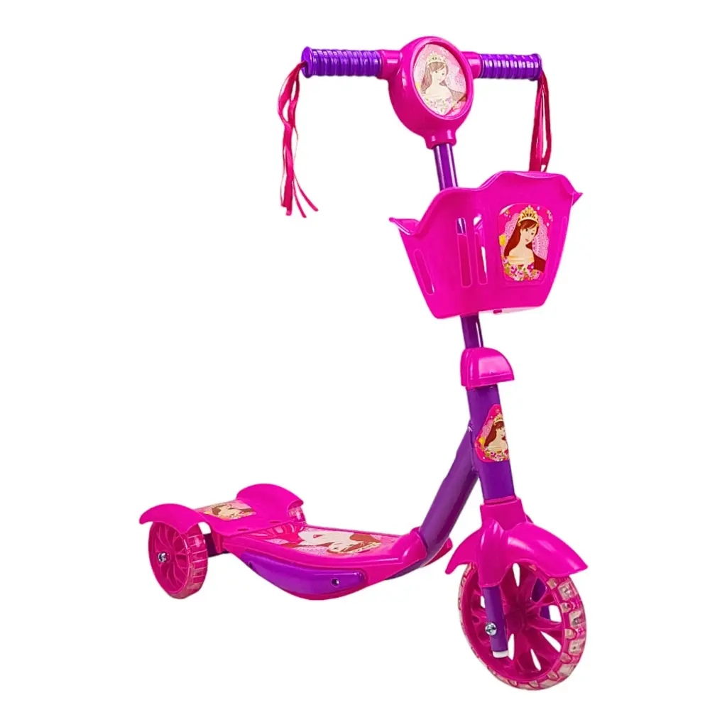 SCOOTER CON CANASTA LUZ Y SONIDO ROSA/MORADO