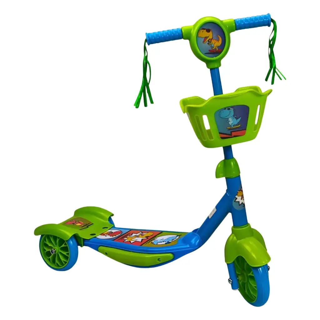 SCOOTER CON CANASTA LUZ Y SONIDO VERDE/AZUL