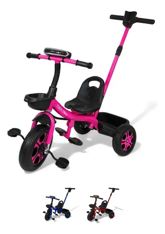 Triciclo con bastón dirigible musical con luz TEK-TR333D ROSA