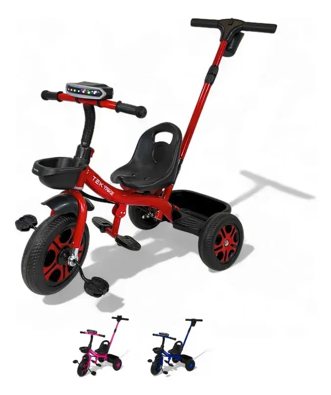 Triciclo con bastón dirigible musical con luz TEK-TR333D ROJO