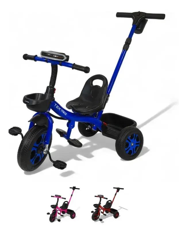 Triciclo con bastón dirigible musical con luz TEK-TR333D AZUL