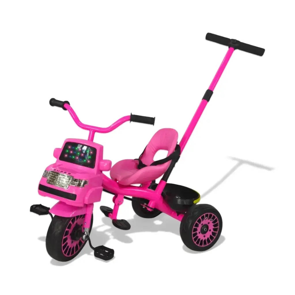 TRICICLO C/ BASTON DIRIGIBLE MUSICAL C/ LUZ TRAILER TR905D ROSA