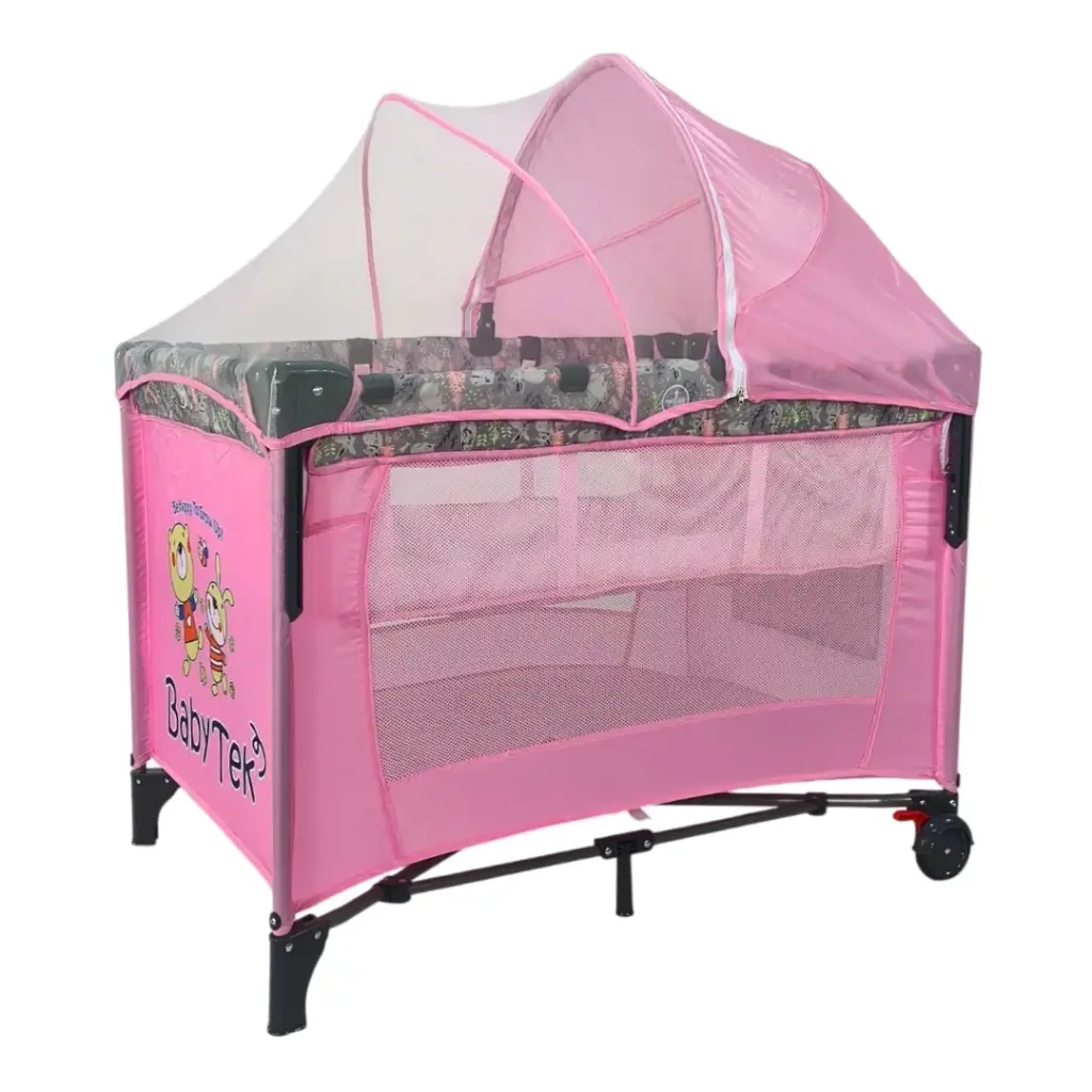 CUNA CORRAL MOVIBLE BASICO CON CAMBIADOR TEK-CUFC ROSA