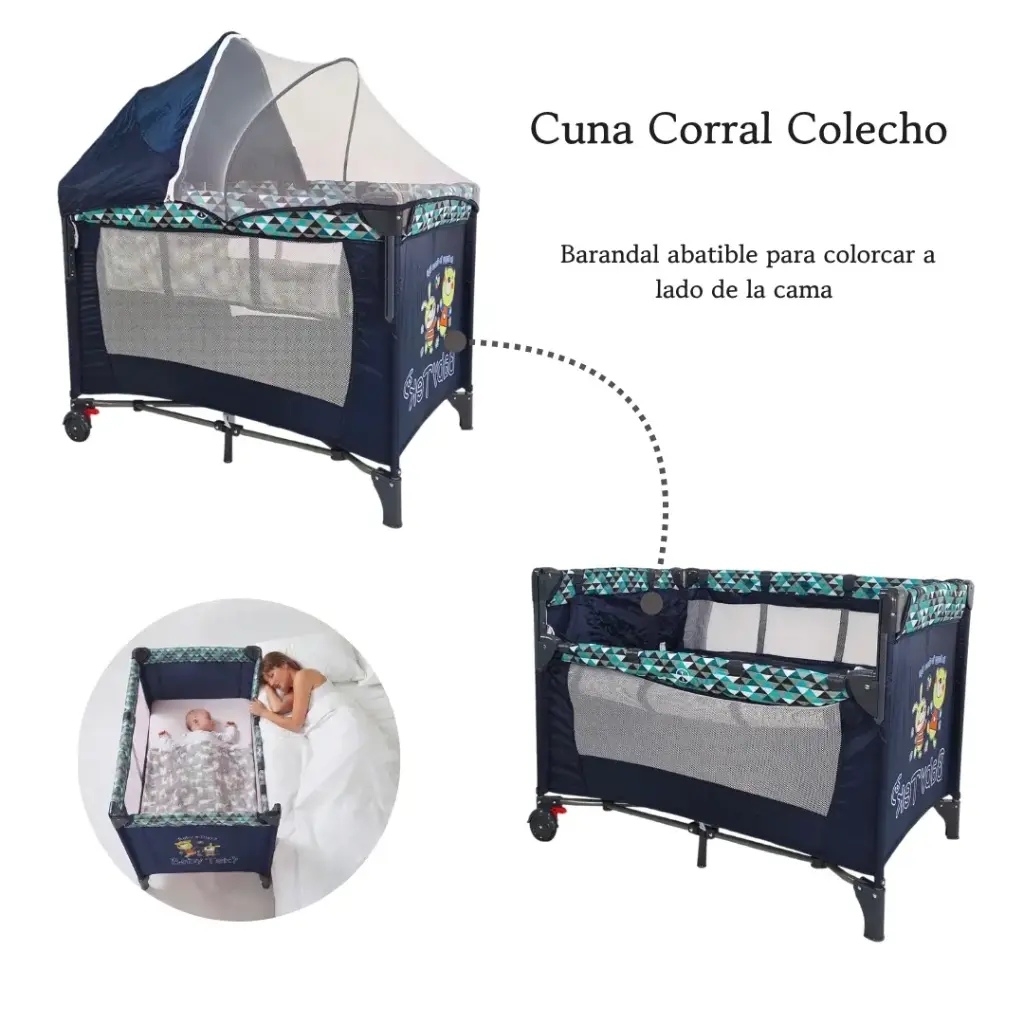 CUNA CORRAL MOVIBLE CON CAMBIADOR COLECHO TEK-CUFD AZUL
