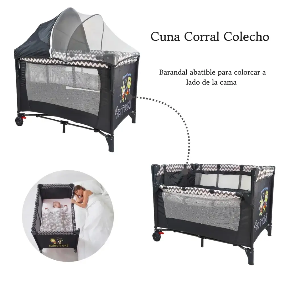 CUNA CORRAL MOVIBLE CON CAMBIADOR COLECHO TEK-CUFD GRIS