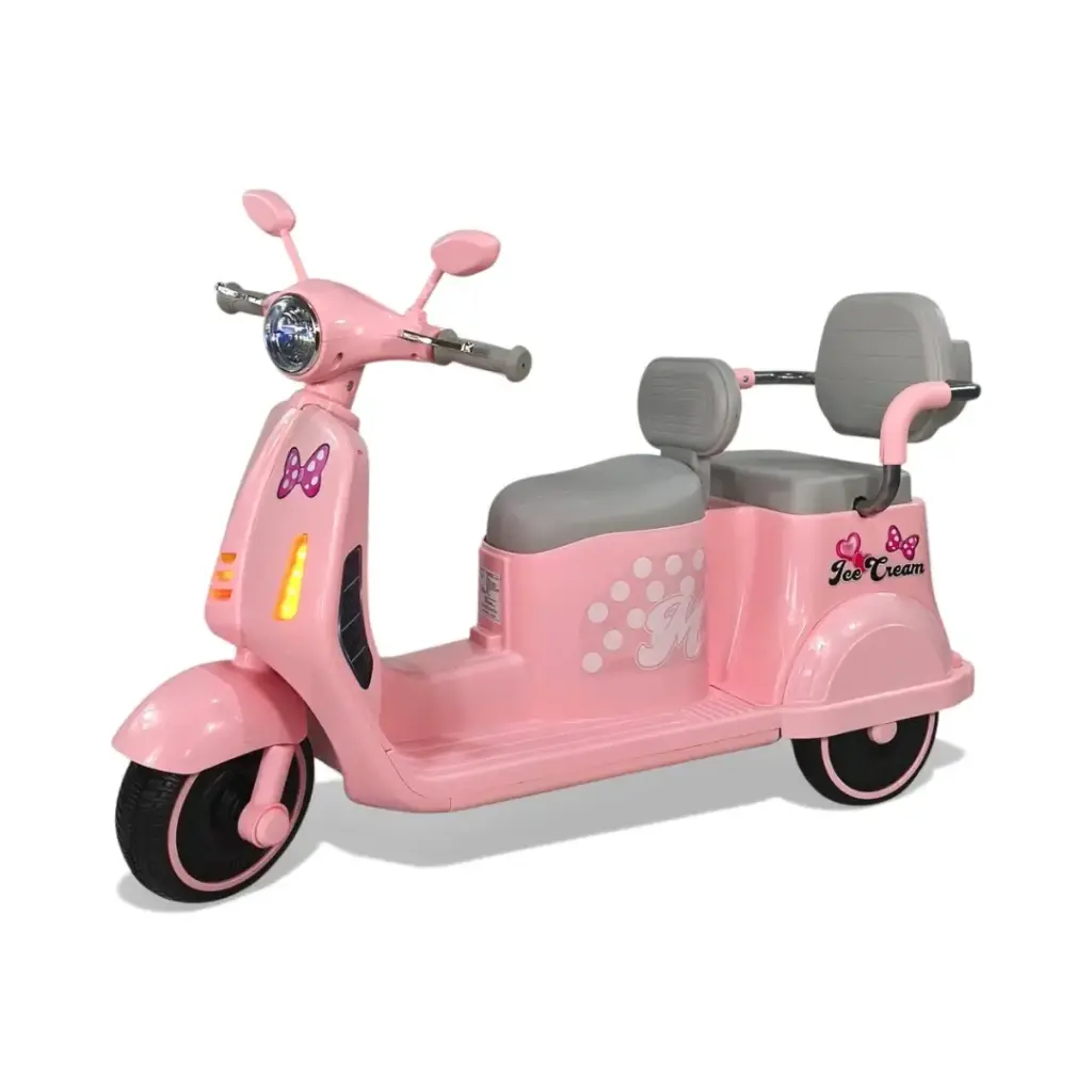 ELECTRICO MOTO DOBLE ASIENTO 12V LUZ, MUSICA, USB TEK-5282 ROSA