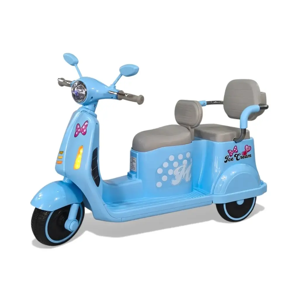 ELECTRICO MOTO DOBLE ASIENTO 12V LUZ, MUSICA, USB TEK-5282 AZUL