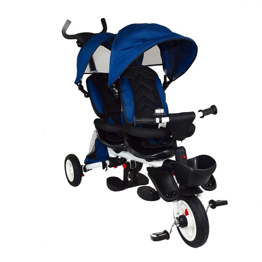 [JE-TC0010-Azu] TRICICLO DOBLE DE LUJO ASIENTO GIRATORIO AZUL