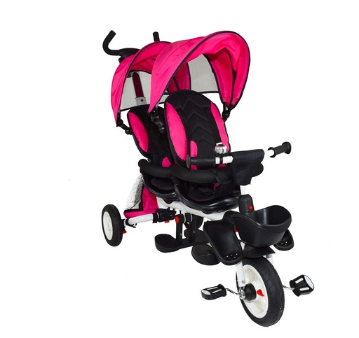 [JE-TC0010-Ros] TRICICLO DOBLE DE LUJO ASIENTO GIRATORIO ROSA