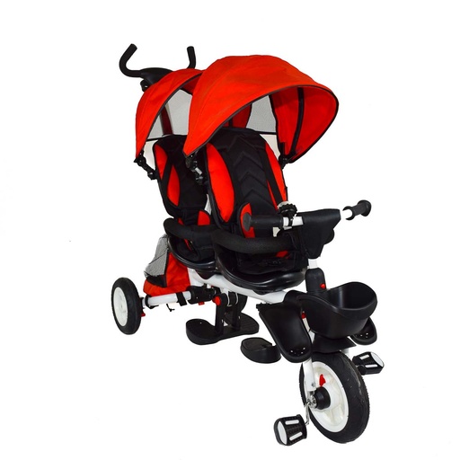 [JE-TC0010-Roj] TRICICLO DOBLE DE LUJO ASIENTO GIRATORIO ROJO