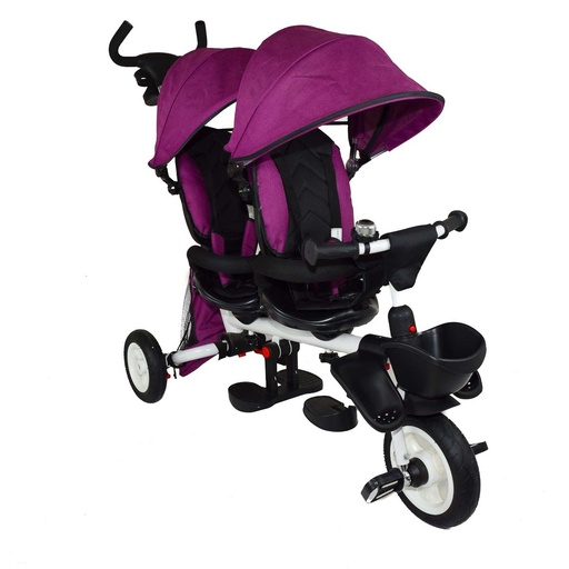 [JE-TC0010-Fucs] TRICICLO DOBLE DE LUJO ASIENTO GIRATORIO FUCSIA